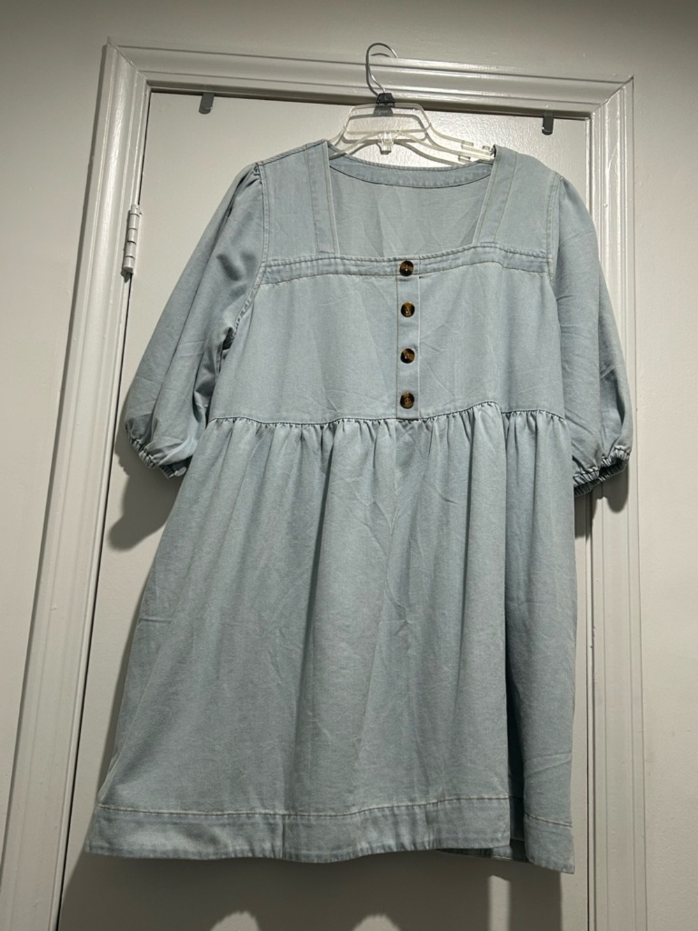 Light Blue Puff Sleeve Smock Dress by